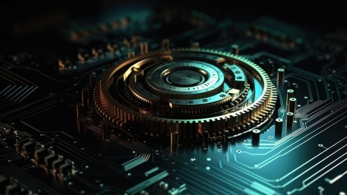 Gear wheel on circuit board. 