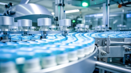 Advanced technology production line filling bottles.