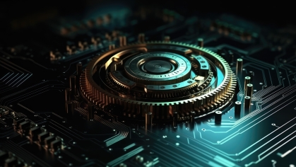 Gear wheel on circuit board. 