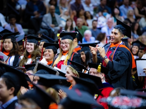 View of students at graduation event.