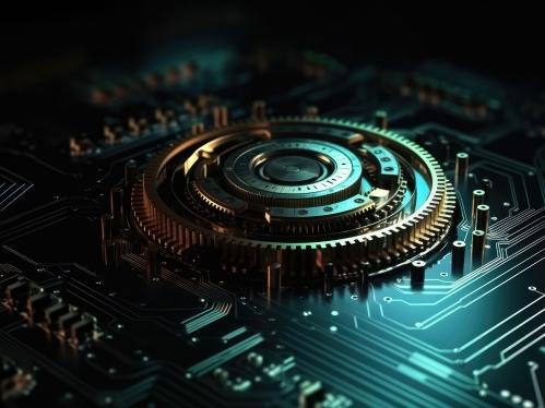 Gear wheel on circuit board. 