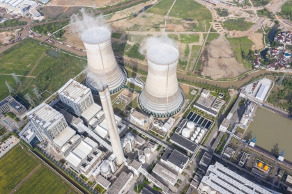 Aerial view of a thermal nuclear power plant.