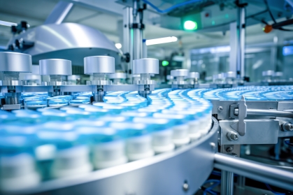 Advanced technology production line filling bottles.